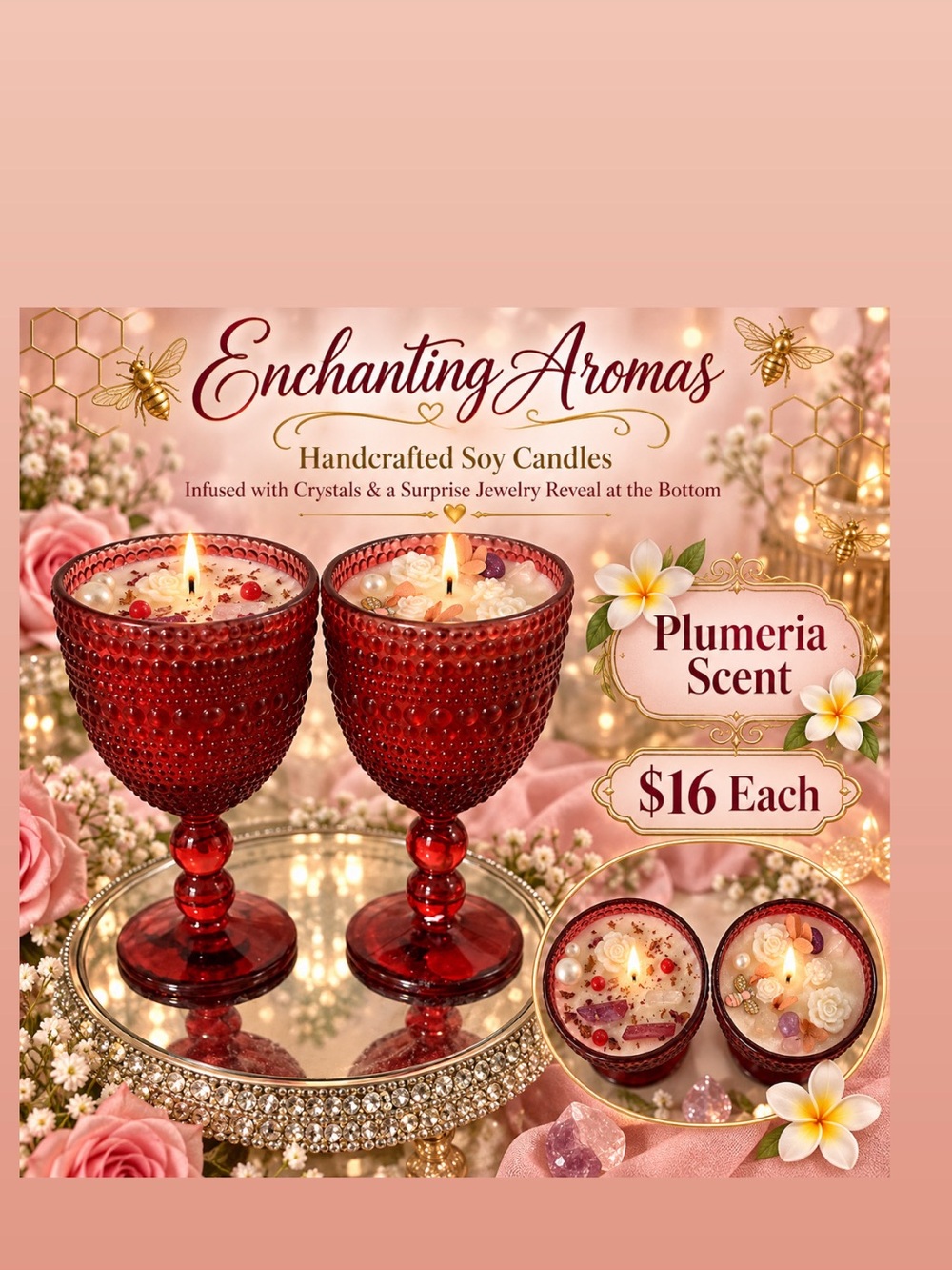 Plumeria Scent Red Goblet Soy Candle